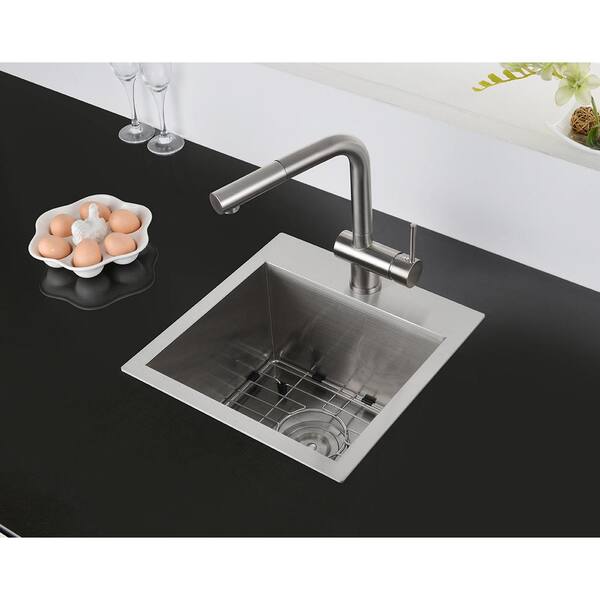 Tirana 16 Gauge Stainless Steel 15 in. x 15 in. 1-Hole Drop-in Bar Sink