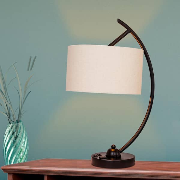 23.5 in. Black Tech-Friendly Arched Task Lamp with 1-USB and 1-Outlet in Base