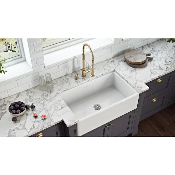 30 in. x 20 in. Fireclay Reversible Farmhouse Apron-Front Single Bowl Kitchen Sink in White