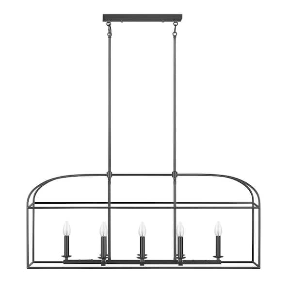 40 in. 8-Light Black Caged Kitchen Island Pendant Chandelier