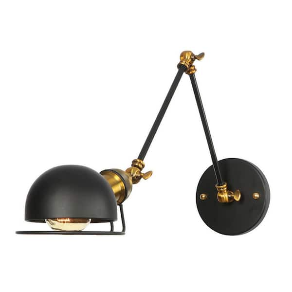 1-Light Brass and Black Matte Finish Sconce Industrial Vintage Wall Lamp with Swing Arm Adjustable