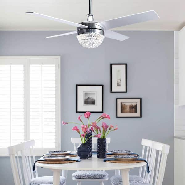 Dreyer 48 in. Indoor Chrome Downrod Mount Crystal Ceiling Fan with Light Kit and Remote Control