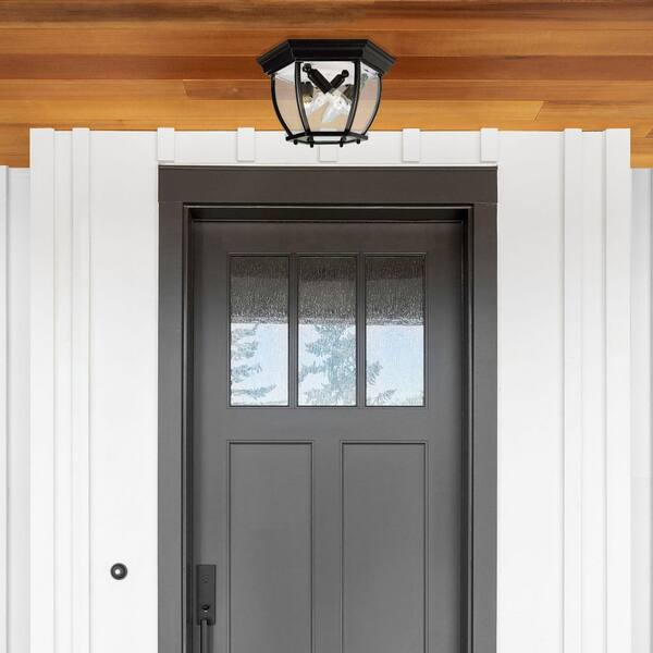 Angelus 13 in. 4-Light Black Outdoor Flush Mount Ceiling Light Fixture with Clear Glass