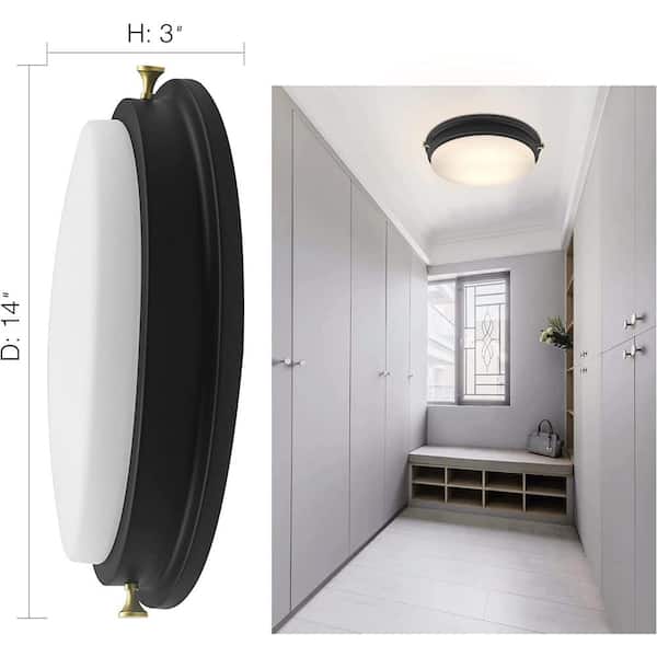 14 in. LED Flush Mount, 1200 Lumen, 4000K Natural White Ceiling Light Fixture with Glass Shade