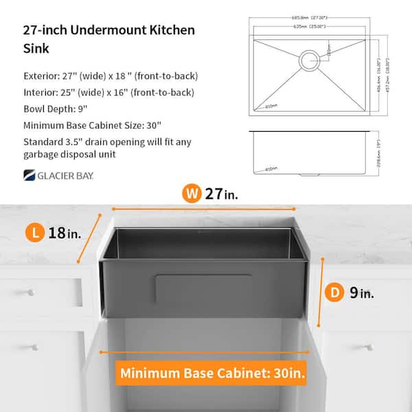 Gunmetal Black Stainless Steel 27 in. 18-Gauge Single Bowl Undermount Kitchen Sink with Black Spring Neck Faucet