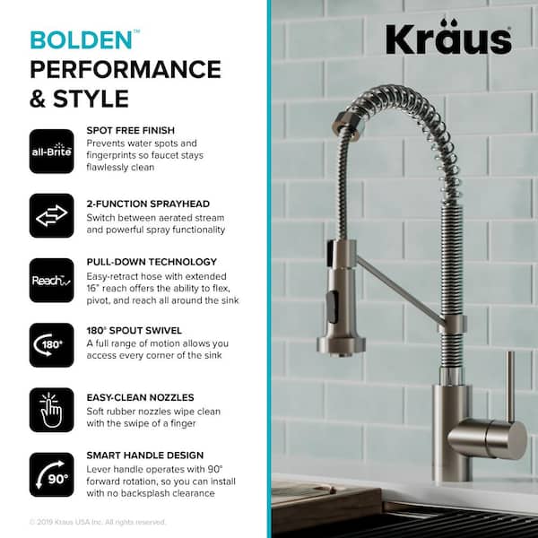 Spot Free 18-Inch Kitchen Faucet with Dual Function Pull-Down Sprayhead in all-Brite Stainless Steel/Chrome Finish