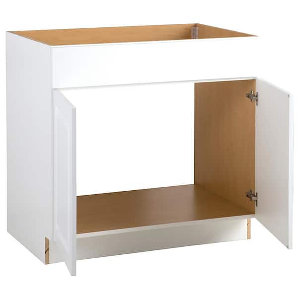 Benton 36 in. W x 24.5 in. D x 34.5 in. H Assembled Sink Base Kitchen Cabinet in White with False Drawer Front