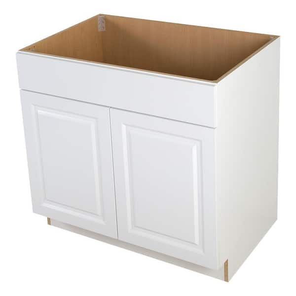 Benton 36 in. W x 24.5 in. D x 34.5 in. H Assembled Sink Base Kitchen Cabinet in White with False Drawer Front