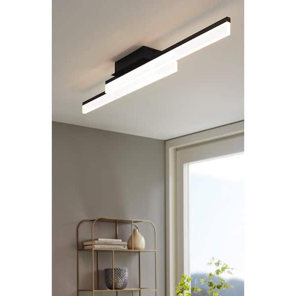 Palmital 1 34.625 in. W x 3 in. H Matte Black LED Flush Mount with Slim Satin Glass Panels