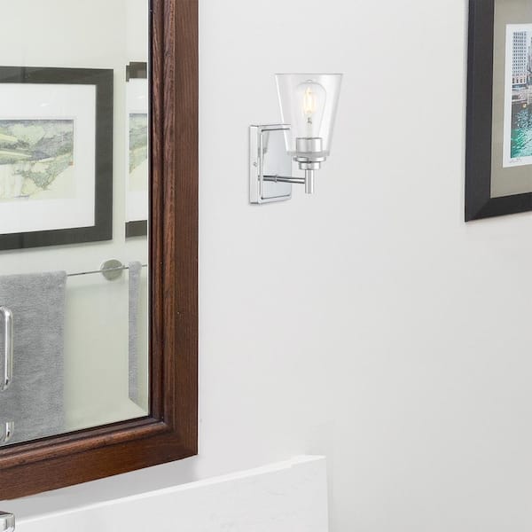 Wakefield 5.25 in. 1-Light Chrome Modern Wall Sconce with Clear Glass Shade