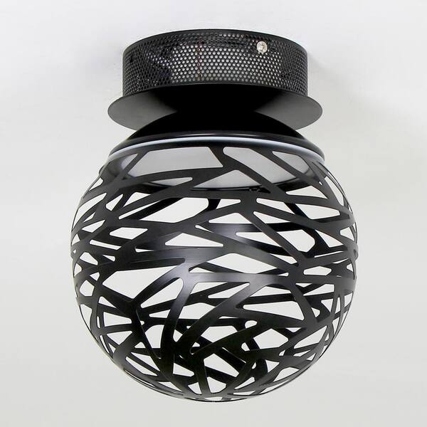 8 in. 12-Watt Globe Black Integrated LED Flush Mount with Metal Lampshade