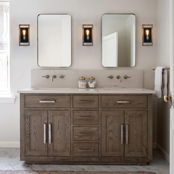 Sullivan 1-Light Black/Wood Tone Rustic Farmhouse Wall Sconce