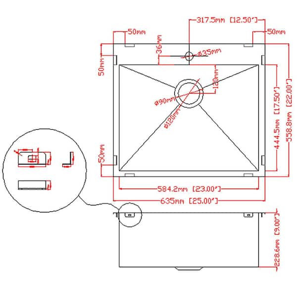 Handmade Drop-in Stainless Steel 25 in. x 22 in. Single Bowl Kitchen Sink with Drying Rack