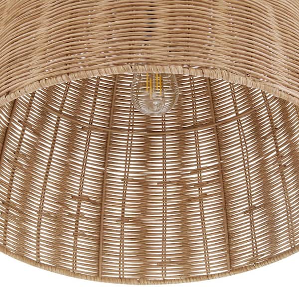 Highler 1-Light Matte Black Island Pendant with Natural Rattan Shade