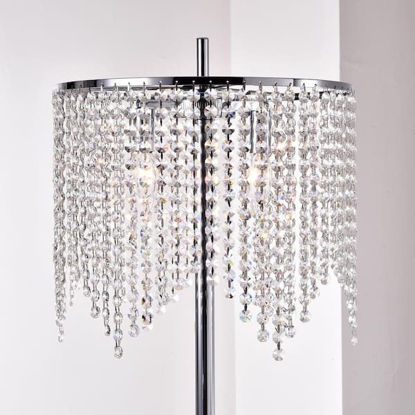 Marya 65 in. Chrome Glam Floor Lamp with Crystal Bead Round Shade