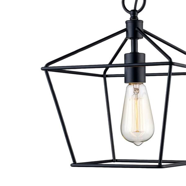10 in. 1-Light Black Farmhouse Pendant Light Fixture with Caged Metal Shade