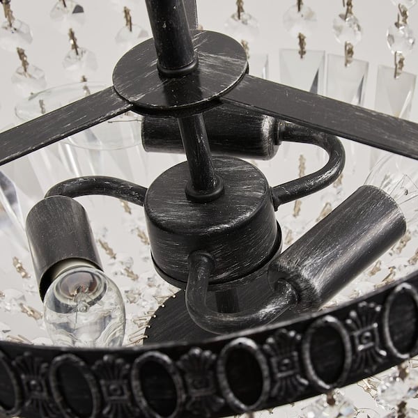 14 in. 3-Light Brushed Black Semi Flush Mount Crystal Chandelier Ceiling Light Fixture, No Bulbs Included