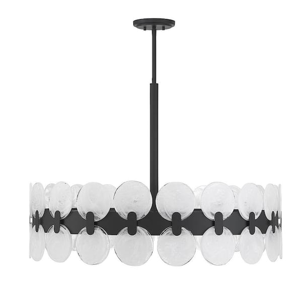 Boca 10-Light Matte Black Chandelier with Strie Piastra Glass Shade