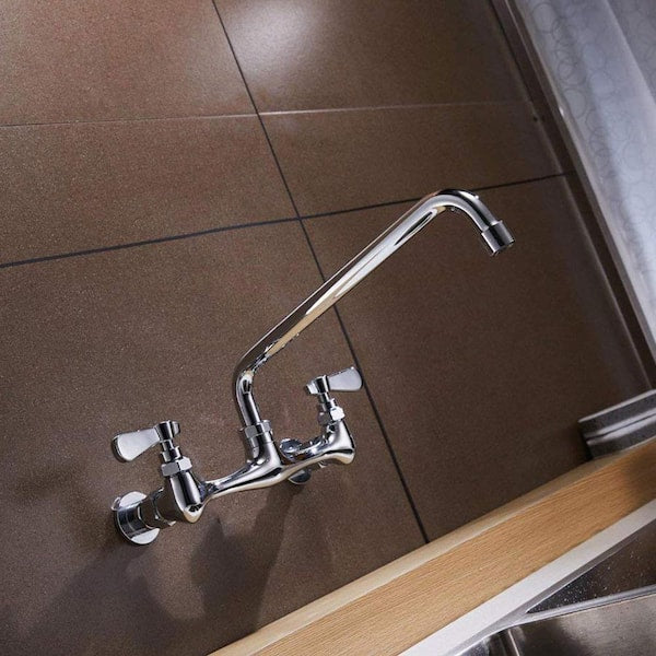 2-Handle Wall Mount Kitchen Faucet With 8 Inch Swivel Spout 8