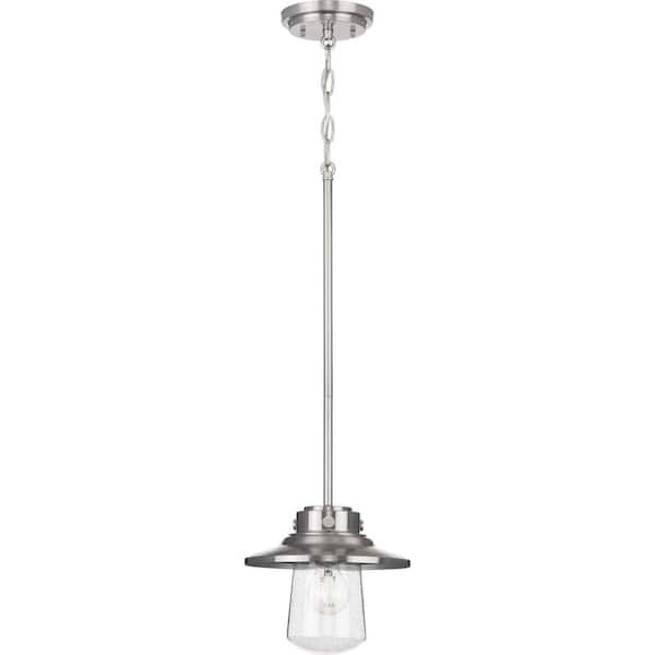 Tremont Collection 1-Light Stainless Steel Clear Seeded Glass Farmhouse Mini-Pendant Hanging Light