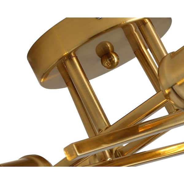 Modern 11 in. 4-Light Gold Sputnik Linear Farmhouse Semi-Flush Mount Ceiling Lighting Fixture