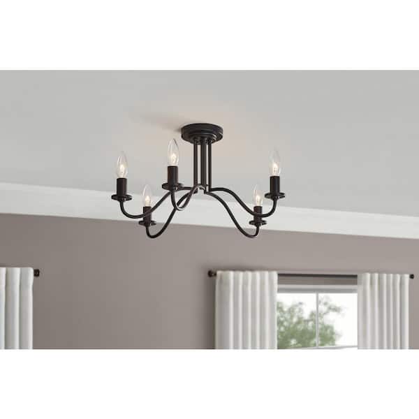Canemeadow 22 in. 5-Light Matte Black Semi-Flush Mount Light
