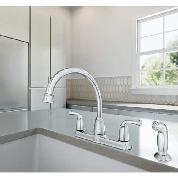 Banbury 2-Handle Mid-Arc Standard Kitchen Faucet with Side Sprayer in Chrome