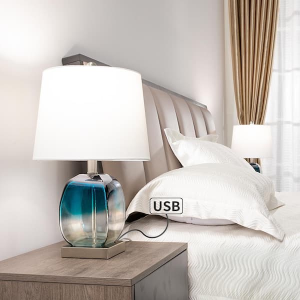 Richmond 20.5 in. Blue Table Lamp Set with USB (Set of 2)