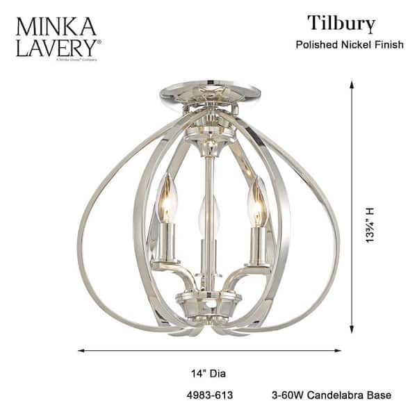 Tilbury 3-Light Polished Nickel Semi Flush Mount