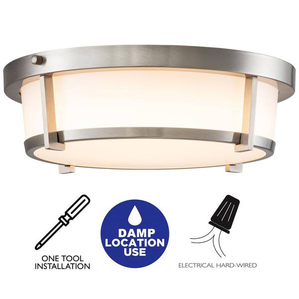 13 in. 1-Light Brushed Nickel Dimmable 20-Watt LED Flush Mount with Acrylic Shade
