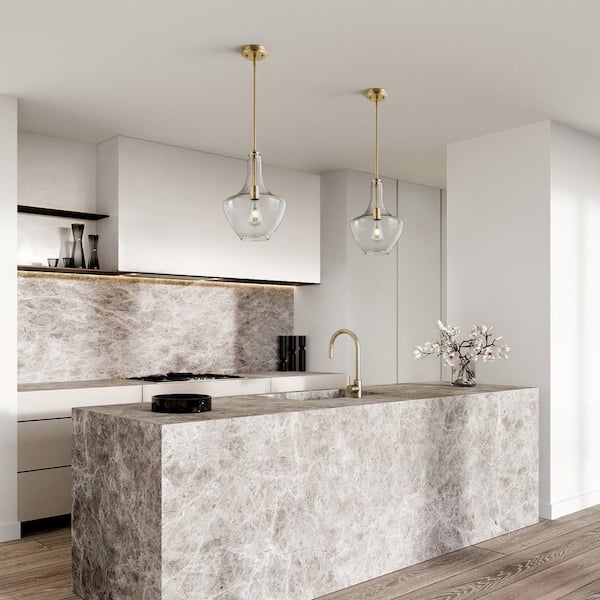 Sienna 1-Light Brushed Brass/Clear Pendant with Glass Shade