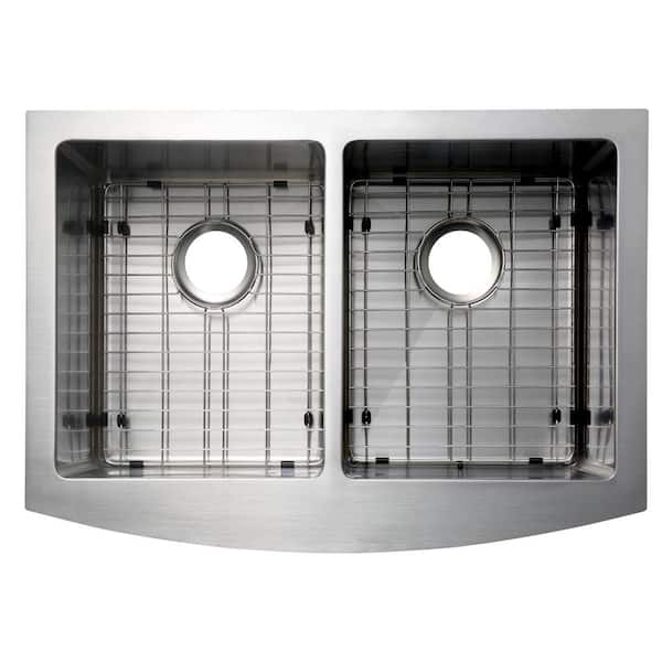 Parketon Undermount Stainless Steel 30 in. 50/50 Double Bowl Curved Farmhouse Apron Front Kitchen Sink