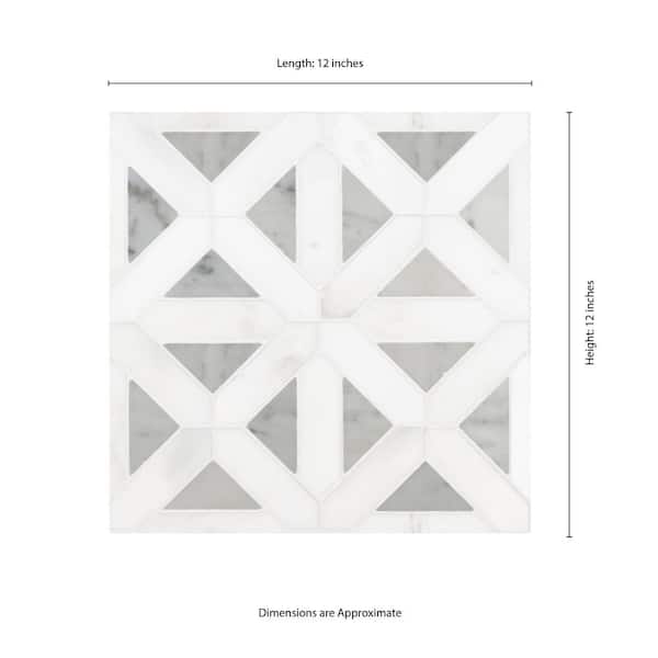 Bianco Dolomite Geometrica 12 in. x 12 in. x 10 mm Polished Marble Mosaic Tile (10 sq. ft./case)