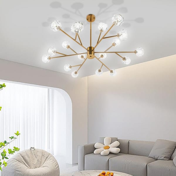 Modern 42 in. 18-Light Gold Crystal Sputnik G9 Chandelier