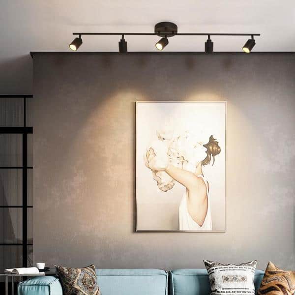 7-Watt 5-Bulb 2450 Lumens Black LED Track Lighting Kit with Fixed Rail Ceiling Light with Rotating Heads, 3000K