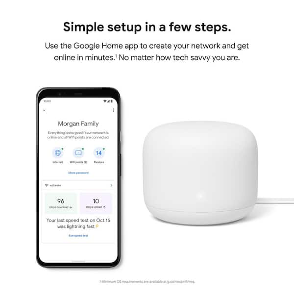 Nest Wifi - Mesh Router AC2200 and 1 Point with Google Assistant - 2 Pack - Snow