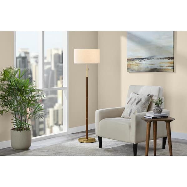 Truman 58 in. Walnut and Brass Floor Lamp