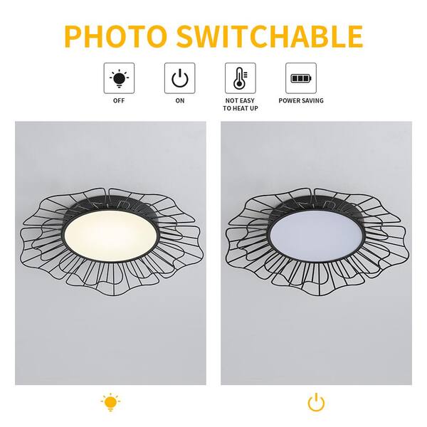 23.22 in. 1-Light Modern Black 24-Watt LED Flush Mount Dimmable Close to Ceiling Light Fixture