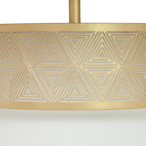 Sloane 13.125 in. Dual-Light Gold-Tone Semi-Flush Mount with White Fabric Drum Shade