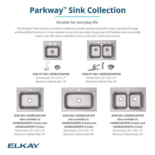Parkway 20-Gauge Stainless Steel 33 in. Double Bowl Drop-In Kitchen Sink