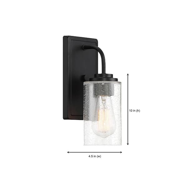 Logan 4.5 in. 1-Light Matte Black Modern Transitional Wall Sconce with Clear Seedy Glass Shade