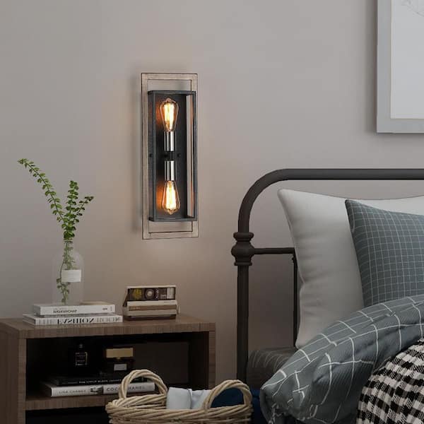 Sullivan 2-Light Black/Wood Tone Rustic Farmhouse Wall Sconce
