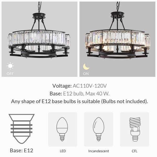 Modern Crystal Chandelier 26 in. 6-Light Black Drum Pendant Lighting Ceiling Semi Flush Mount