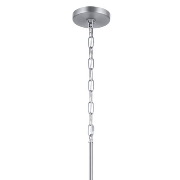 Stamos 24 in. 5-Light Brushed Nickel Modern Shaded Circle Dining Room Chandelier with Satin Etched Glass Shades