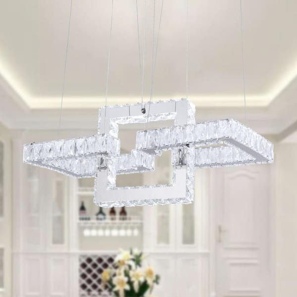 Jefferson 3- Light Clear/Chrome Unique Geometric Integrated LED Chandelier with Crystal Accents