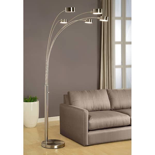Micah Modern Arched 88 in. Brushed Steel 5-Light Floor Lamp