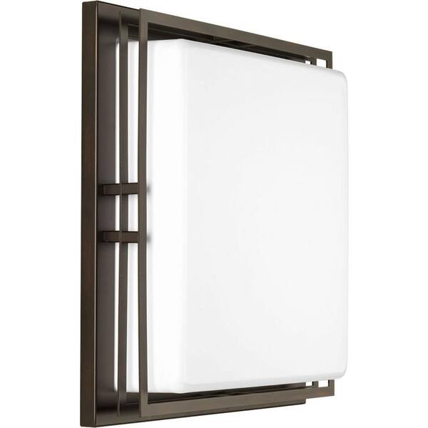 14 in. Helm Collection 2-Light Antique Bronze Integrated LED Flush Mount