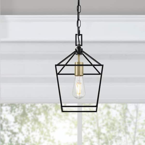 Weyburn 1-Light Black and Gold Farmhouse Mini Pendant Light Fixture with Caged Metal Shade