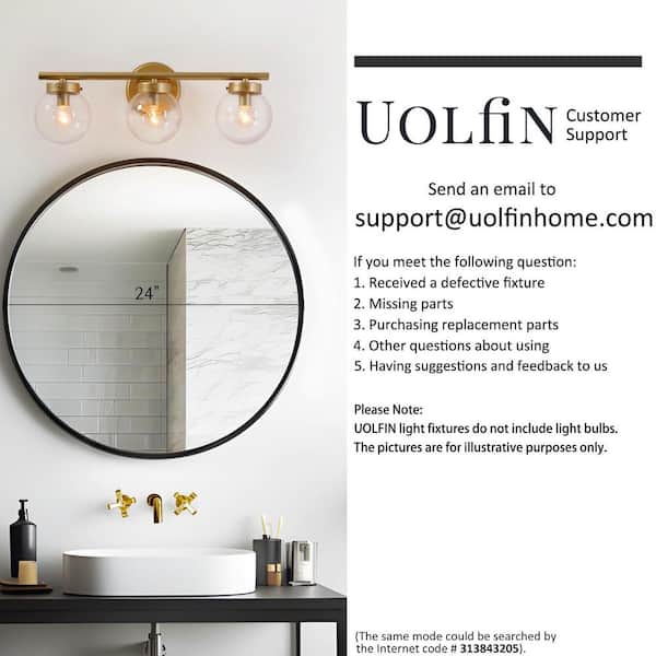 Modern Gold Bathroom Vanity Light, 3-Light Farmhouse Brass Wall Sconce with Clear Globe Glass Shades