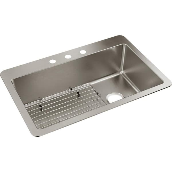 Avenue 33 in. Drop in/Undermount Single Bowl 18 Gauge Stainless Steel Kitchen Sink with Bottom Grid